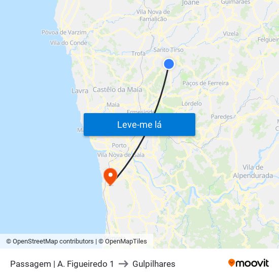 Passagem | A. Figueiredo 1 to Gulpilhares map