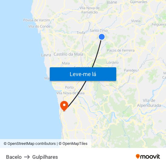 Bacelo to Gulpilhares map