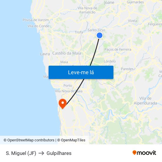 S. Miguel (JF) to Gulpilhares map