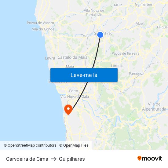 Carvoeira de Cima to Gulpilhares map
