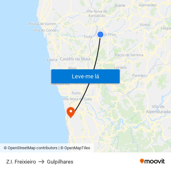 Z.I. Freixieiro to Gulpilhares map