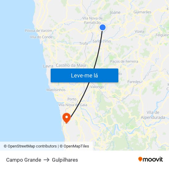 Campo Grande to Gulpilhares map