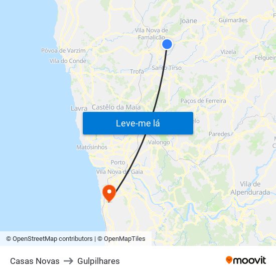 Casas Novas to Gulpilhares map