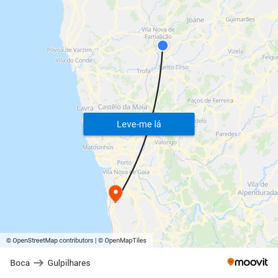 Boca to Gulpilhares map