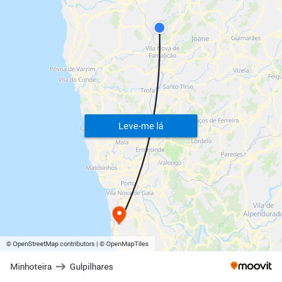 Minhoteira to Gulpilhares map