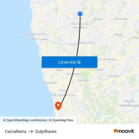 Carvalheira to Gulpilhares map