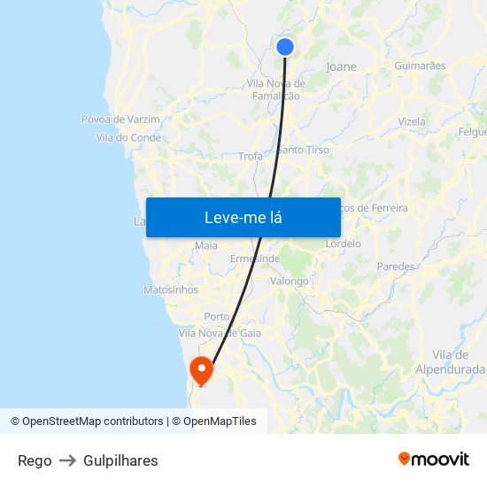 Rego to Gulpilhares map