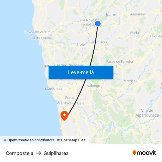 Compostela to Gulpilhares map