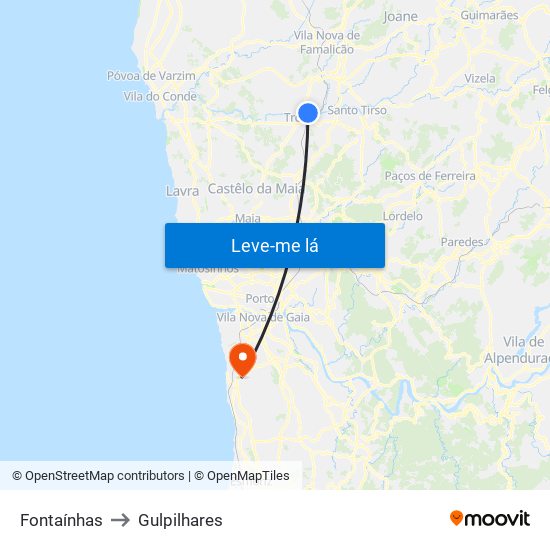 Fontaínhas to Gulpilhares map