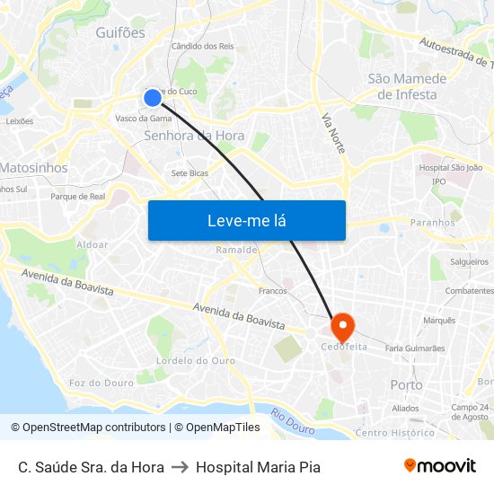 C. Saúde Sra. da Hora to Hospital Maria Pia map