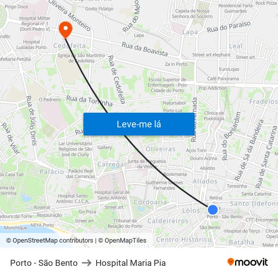 Porto - São Bento to Hospital Maria Pia map