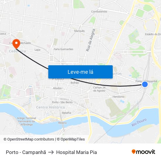 Porto - Campanhã to Hospital Maria Pia map