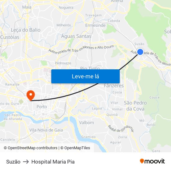 Suzão to Hospital Maria Pia map