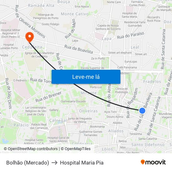 Bolhão (Mercado) to Hospital Maria Pia map