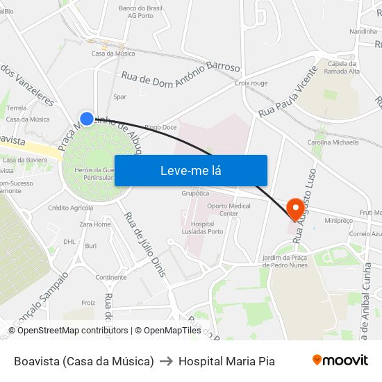 Boavista (Casa da Música) to Hospital Maria Pia map