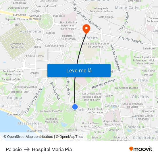 Palácio to Hospital Maria Pia map