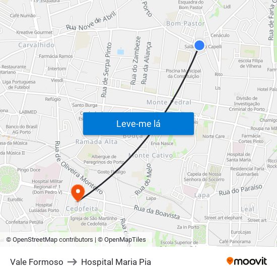 Vale Formoso to Hospital Maria Pia map
