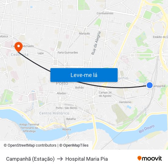 Campanhã (Estação) to Hospital Maria Pia map