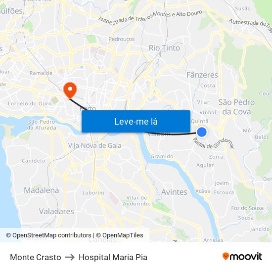 Monte Crasto to Hospital Maria Pia map