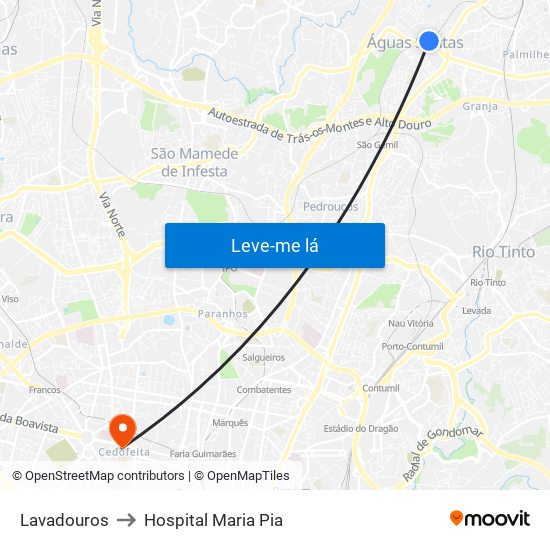 Lavadouros to Hospital Maria Pia map