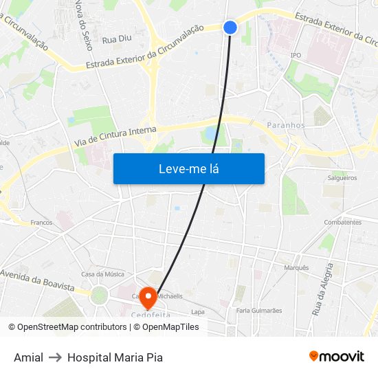 Amial to Hospital Maria Pia map