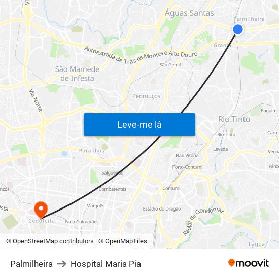 Palmilheira to Hospital Maria Pia map