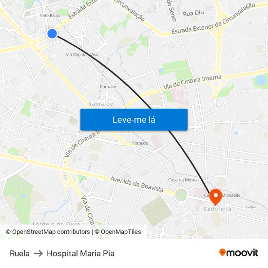 Ruela to Hospital Maria Pia map