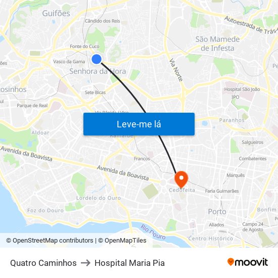 Quatro Caminhos to Hospital Maria Pia map