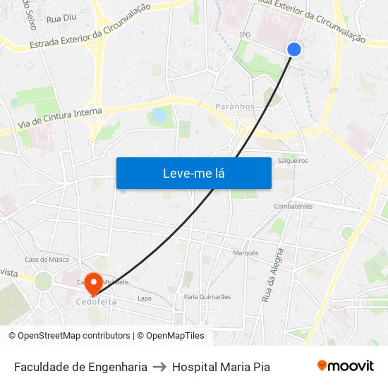 Faculdade de Engenharia to Hospital Maria Pia map