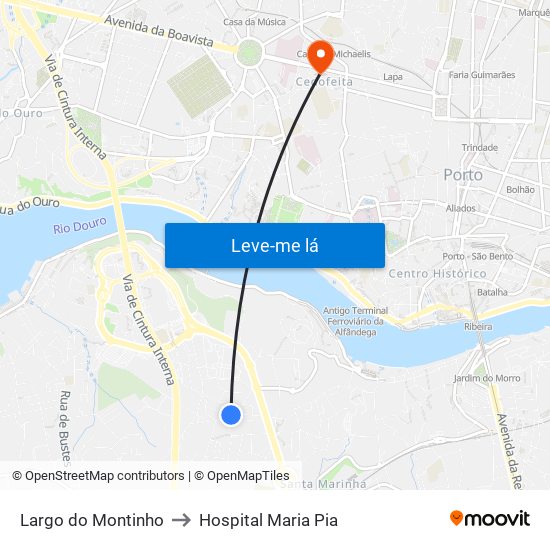 Largo do Montinho to Hospital Maria Pia map