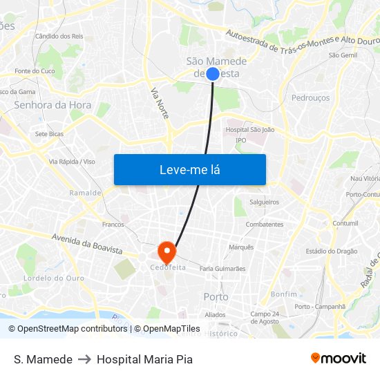 S. Mamede to Hospital Maria Pia map