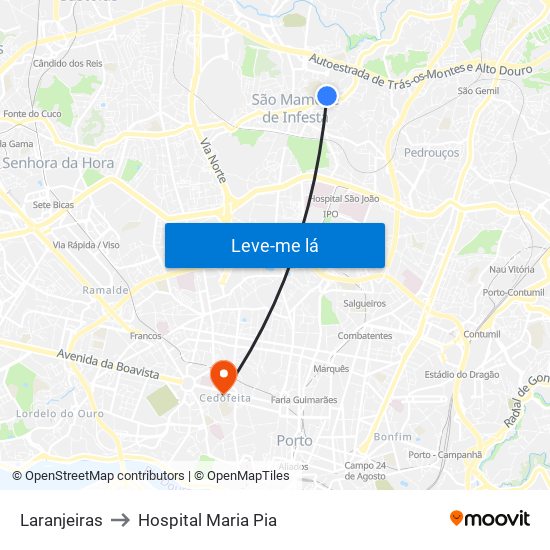 Laranjeiras to Hospital Maria Pia map