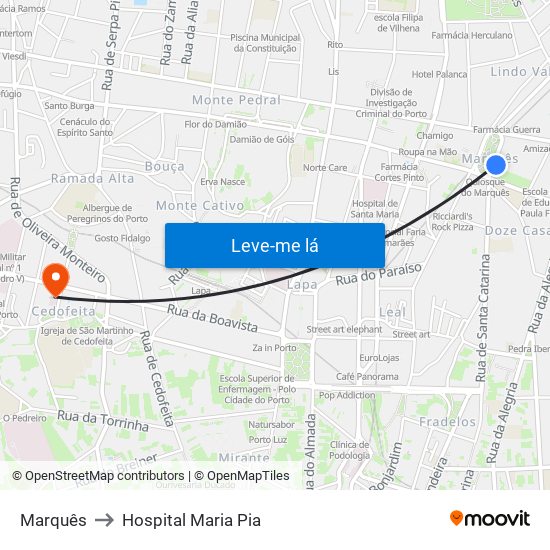 Marquês to Hospital Maria Pia map