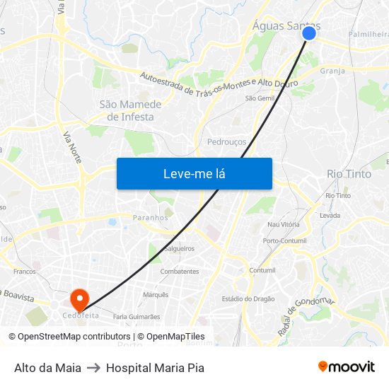 Alto da Maia to Hospital Maria Pia map