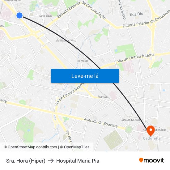 Sra. Hora (Hiper) to Hospital Maria Pia map