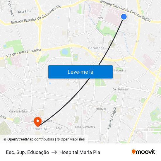 Esc. Sup. Educação to Hospital Maria Pia map