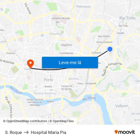 S. Roque to Hospital Maria Pia map