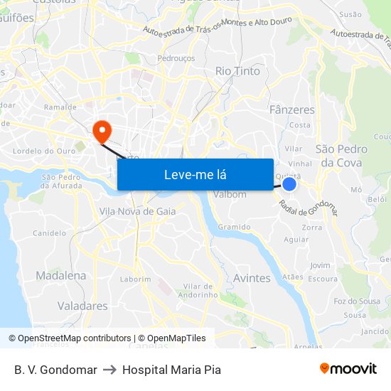 B. V. Gondomar to Hospital Maria Pia map