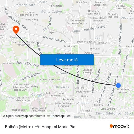 Bolhão (Metro) to Hospital Maria Pia map