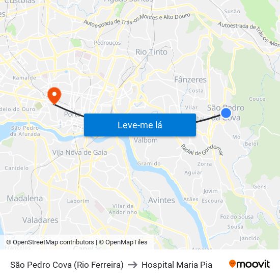 São Pedro Cova (Rio Ferreira) to Hospital Maria Pia map