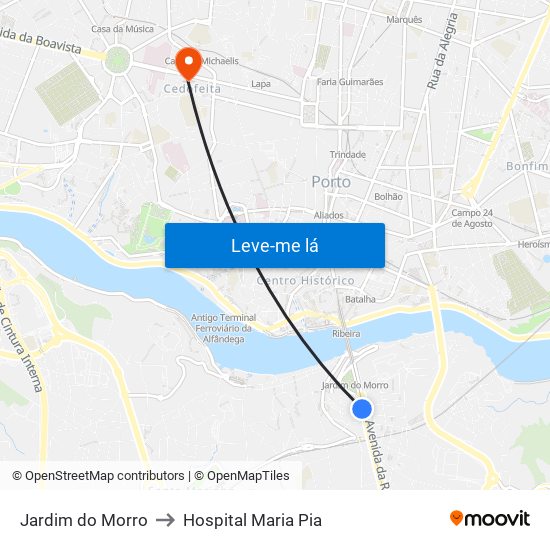Jardim do Morro to Hospital Maria Pia map