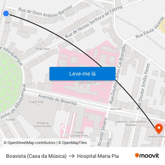 Boavista (Casa da Música) to Hospital Maria Pia map