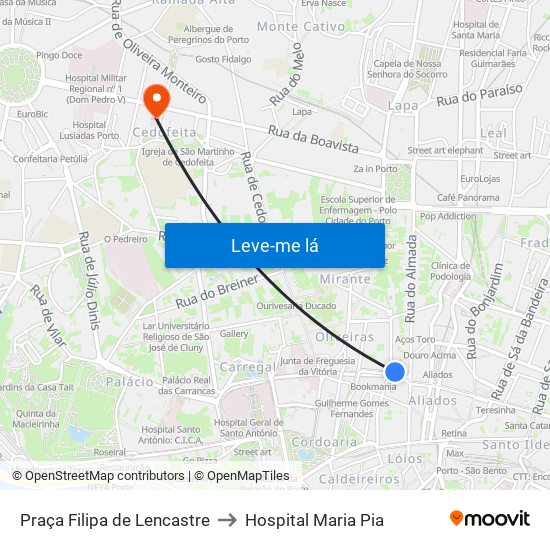 Praça Filipa de Lencastre to Hospital Maria Pia map