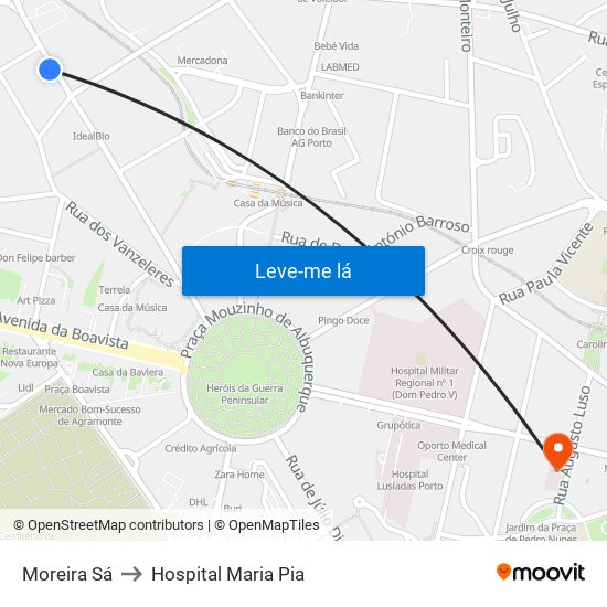 Moreira Sá to Hospital Maria Pia map