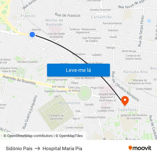 Sidónio Pais to Hospital Maria Pia map