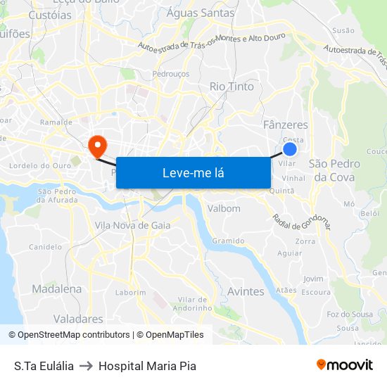 S.Ta Eulália to Hospital Maria Pia map