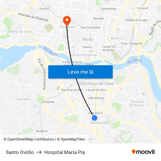 Santo Ovídio to Hospital Maria Pia map