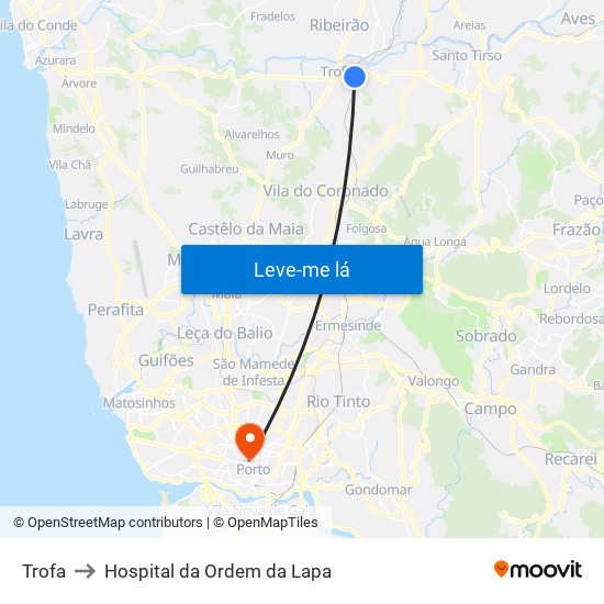 Trofa to Hospital da Ordem da Lapa map