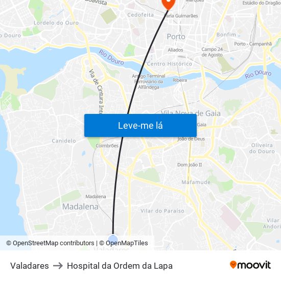 Valadares to Hospital da Ordem da Lapa map