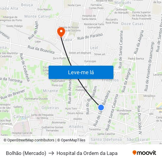 Bolhão (Mercado) to Hospital da Ordem da Lapa map